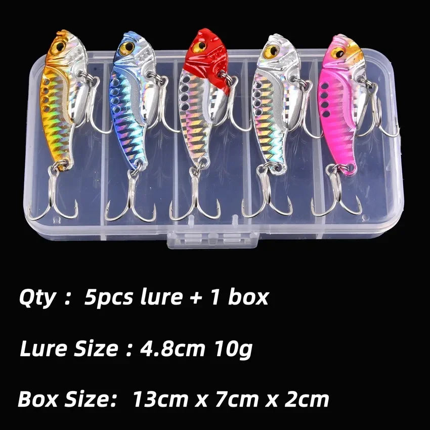 Aorace 5pcs Metal VIB Fishing Lure Set (3/7/10/15/20g) – Vibration Spoon, Hard Baits, Crankbait | Shark Bay, Coral Coast, Snapper, Tuna, Spanish Mackerel, Bluebone, Cod