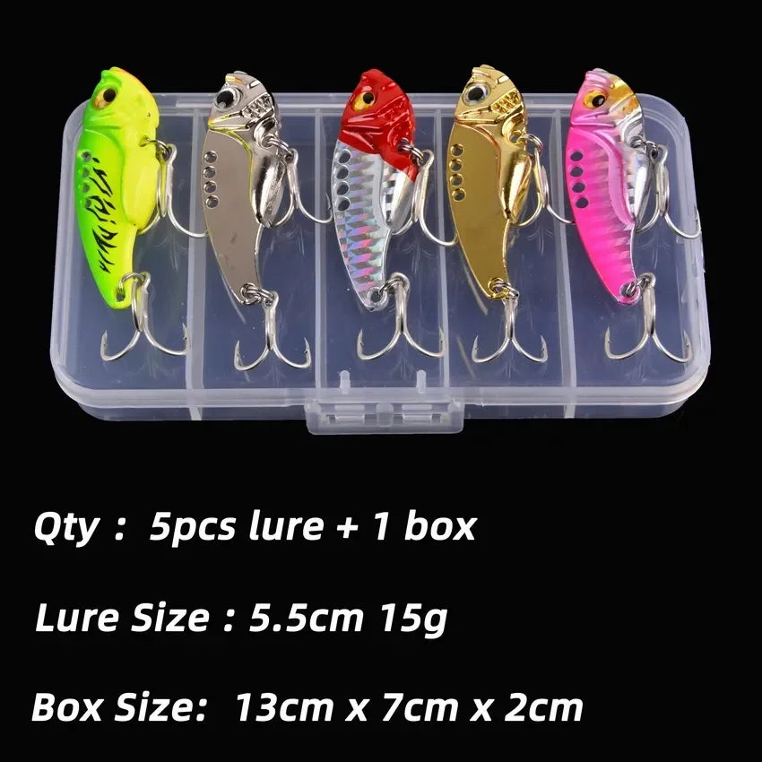 Aorace 5pcs Metal VIB Fishing Lure Set (3/7/10/15/20g) – Vibration Spoon, Hard Baits, Crankbait | Shark Bay, Coral Coast, Snapper, Tuna, Spanish Mackerel, Bluebone, Cod