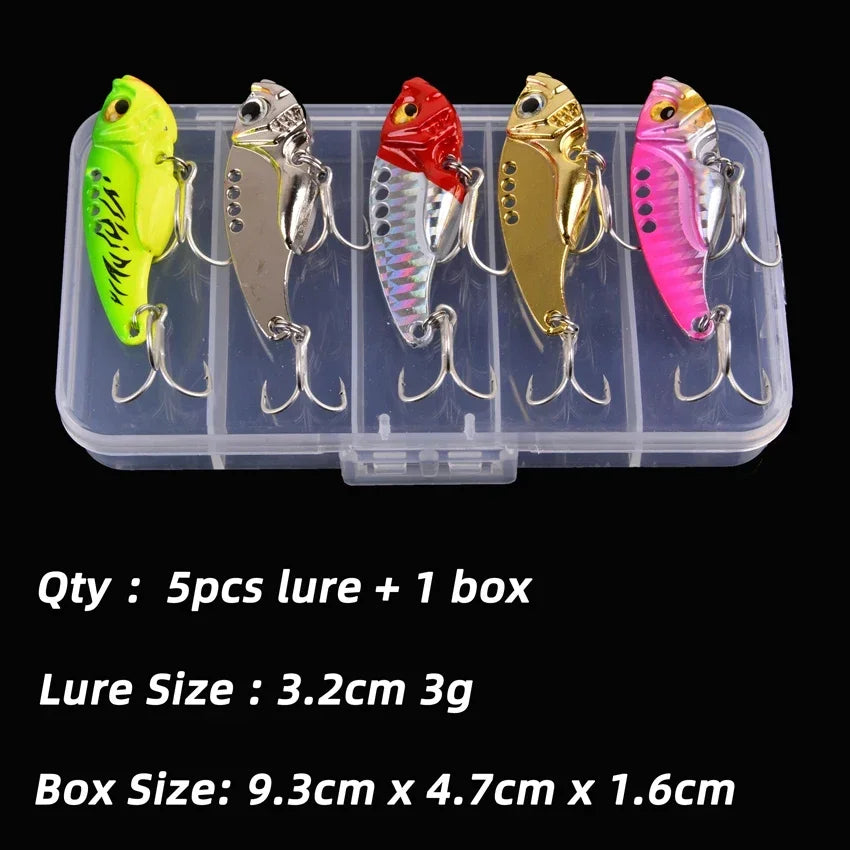 Aorace 5pcs Metal VIB Fishing Lure Set (3/7/10/15/20g) – Vibration Spoon, Hard Baits, Crankbait | Shark Bay, Coral Coast, Snapper, Tuna, Spanish Mackerel, Bluebone, Cod