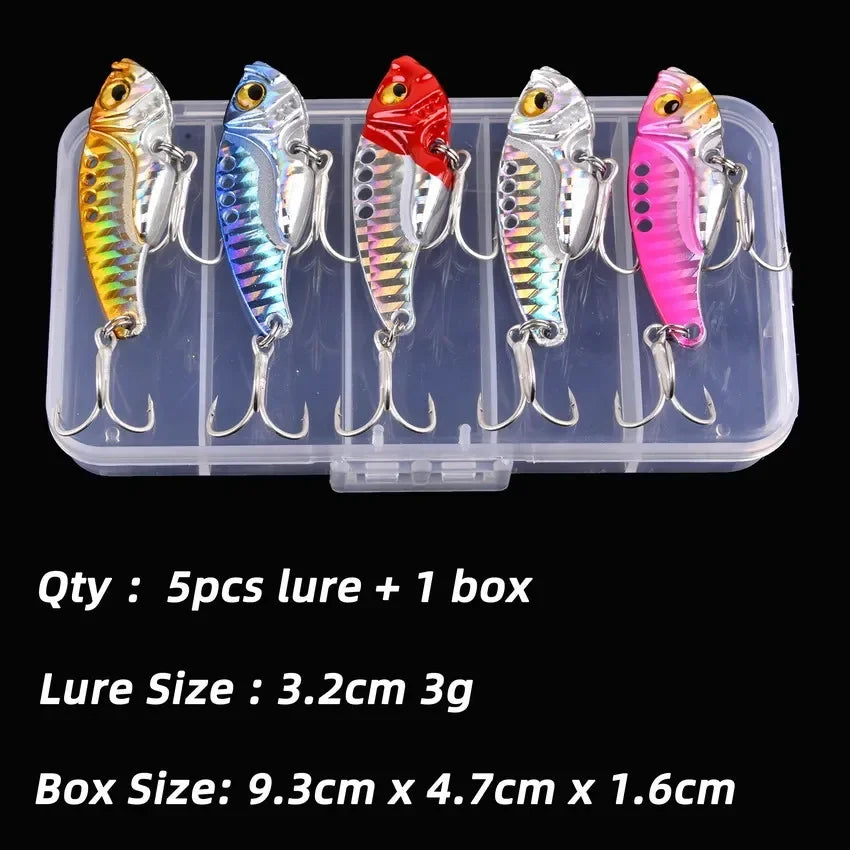 Aorace 5pcs Metal VIB Fishing Lure Set (3/7/10/15/20g) – Vibration Spoon, Hard Baits, Crankbait | Shark Bay, Coral Coast, Snapper, Tuna, Spanish Mackerel, Bluebone, Cod