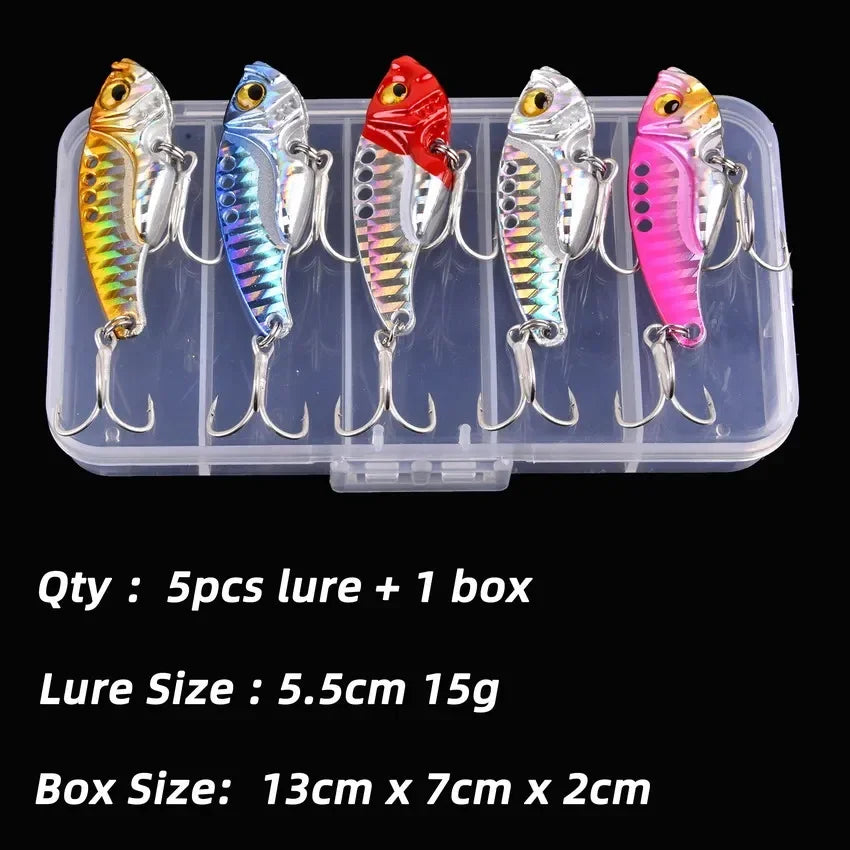 Aorace 5pcs Metal VIB Fishing Lure Set (3/7/10/15/20g) – Vibration Spoon, Hard Baits, Crankbait | Shark Bay, Coral Coast, Snapper, Tuna, Spanish Mackerel, Bluebone, Cod