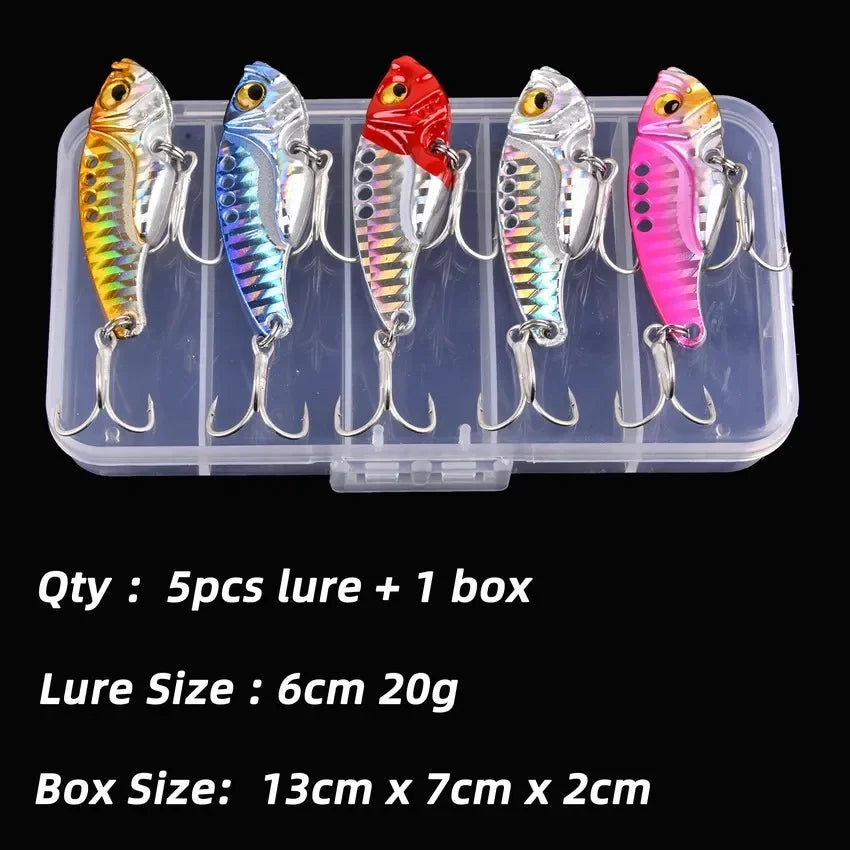 Aorace 5pcs Metal VIB Fishing Lure Set (3/7/10/15/20g) – Vibration Spoon, Hard Baits, Crankbait | Shark Bay, Coral Coast, Snapper, Tuna, Spanish Mackerel, Bluebone, Cod