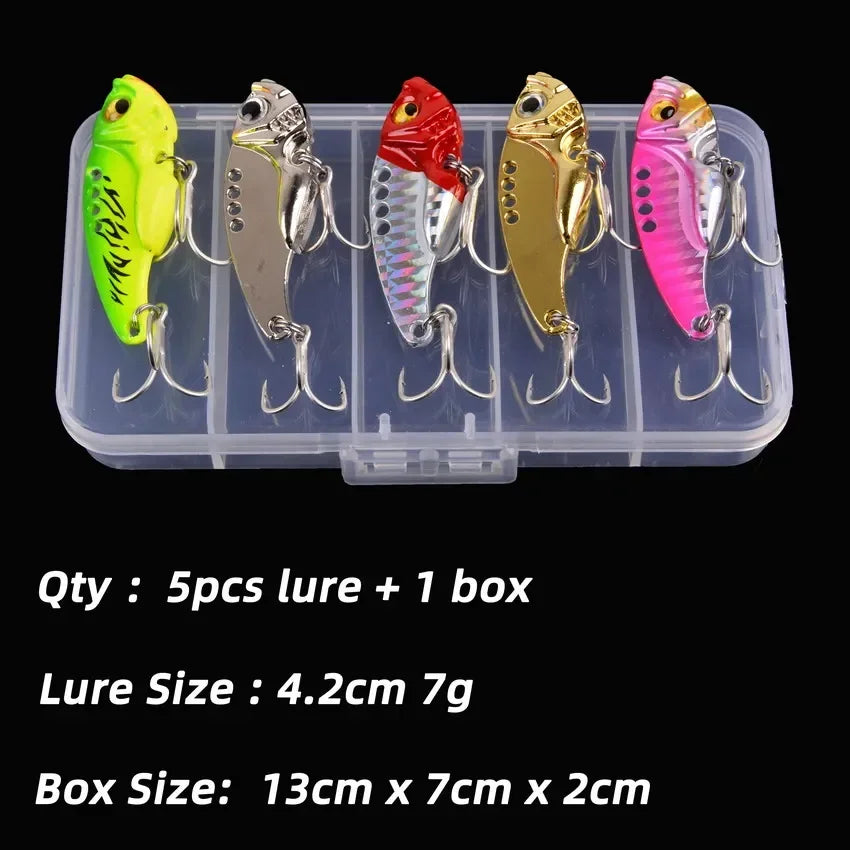 Aorace 5pcs Metal VIB Fishing Lure Set (3/7/10/15/20g) – Vibration Spoon, Hard Baits, Crankbait | Shark Bay, Coral Coast, Snapper, Tuna, Spanish Mackerel, Bluebone, Cod