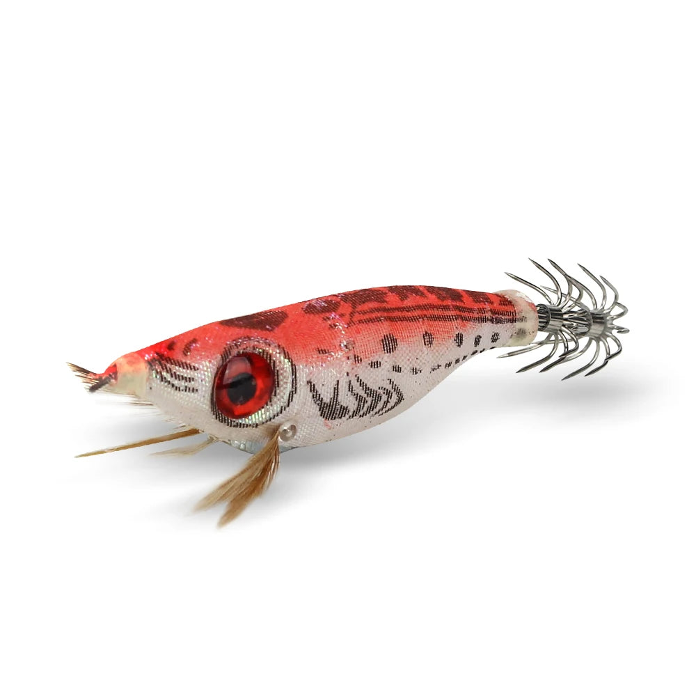 5pcs Luminous Squid Jig 10cm/9g – Wood Shrimp Lures for Squid & Cuttlefish