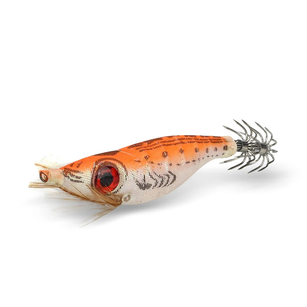 5pcs Luminous Squid Jig 10cm/9g – Wood Shrimp Lures for Squid & Cuttlefish