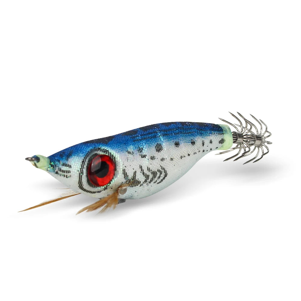 5pcs Luminous Squid Jig 10cm/9g – Wood Shrimp Lures for Squid & Cuttlefish