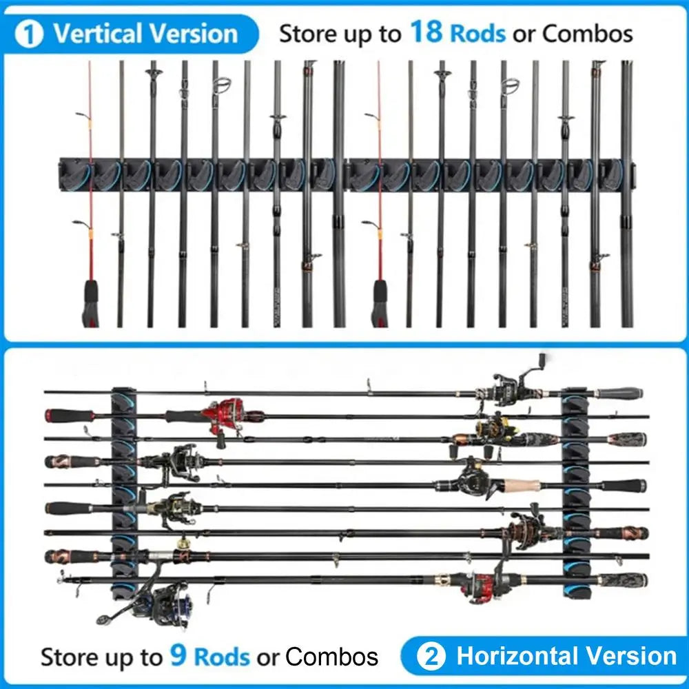 Fishing Rod Storage 2X Horizontal Display Stand – Wall Organizer for Fishing Gear