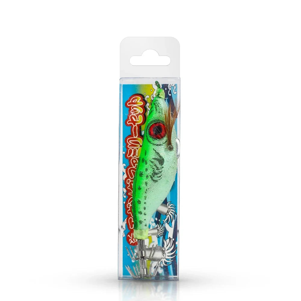 5pcs Luminous Squid Jig 10cm/9g – Wood Shrimp Lures for Squid & Cuttlefish