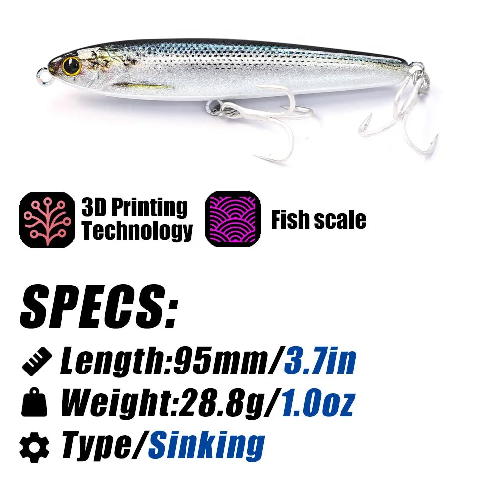 Sinking Pencil Fishing Lure – Weighted Silicone Swimbait, Treble Hook Wobbler, Jerkbait | Shark Bay, Coral Coast, Snapper, Tuna, Spanish Mackerel, Bluebone, Cod